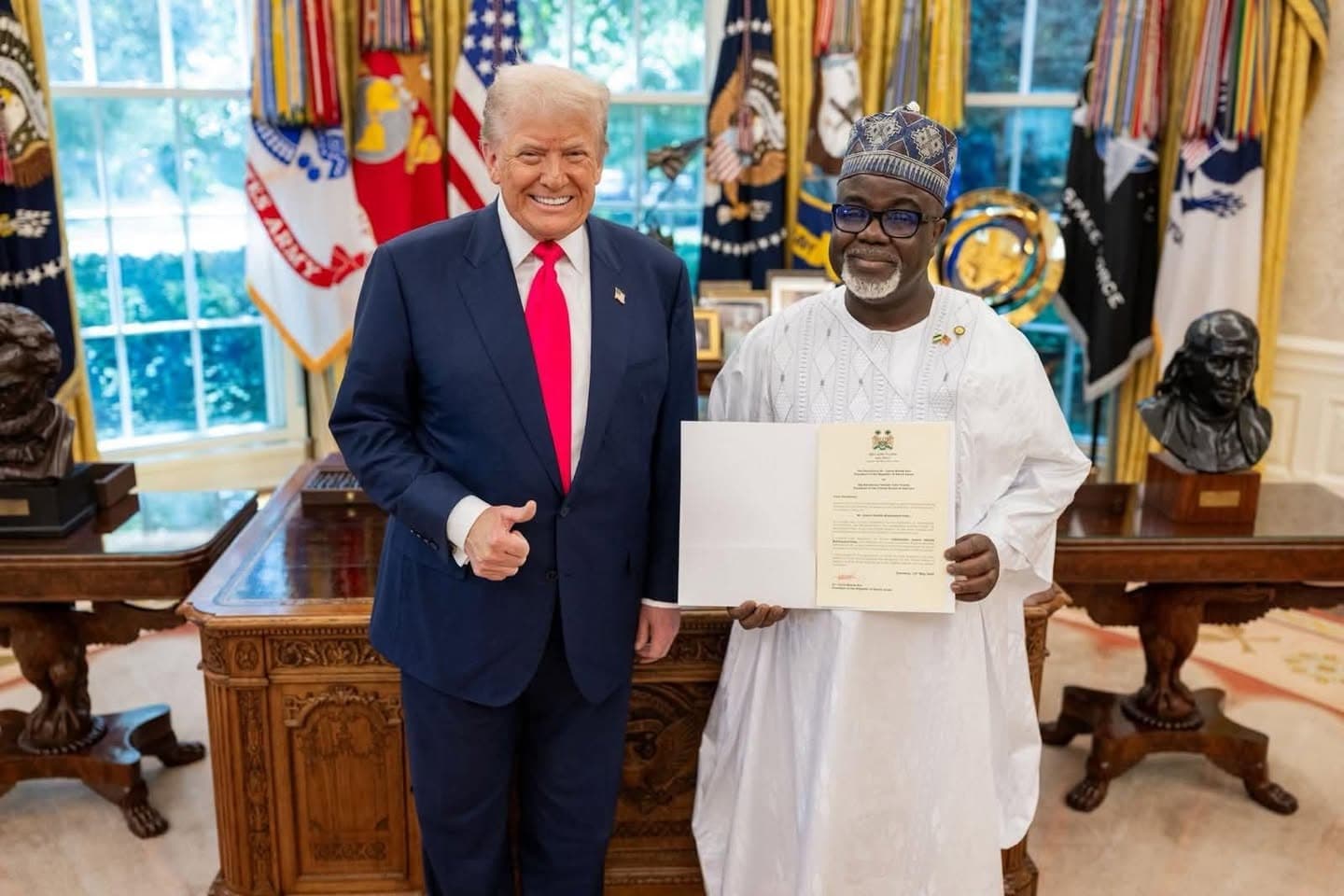 Sierra Leone's Ambassador Presents Letters of Credence to President Trump